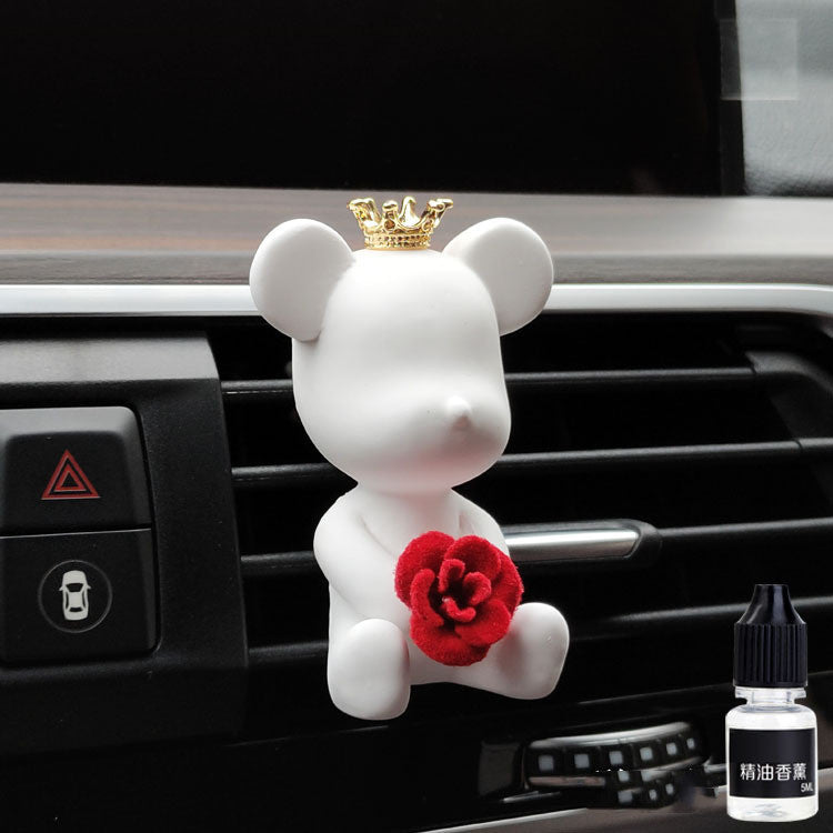 Clip parfum auto pour grille d'aération, ours – ours blanc avec rose