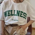 Damen-T-Shirt aus Baumwolle mit Retro-Buchstaben – Weiß