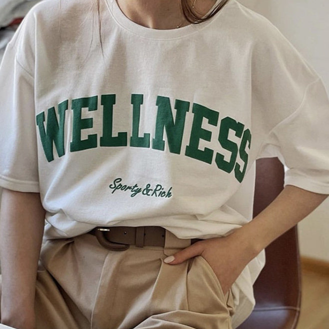 Women's Cotton T-Shirt with Retro Letter Print – white