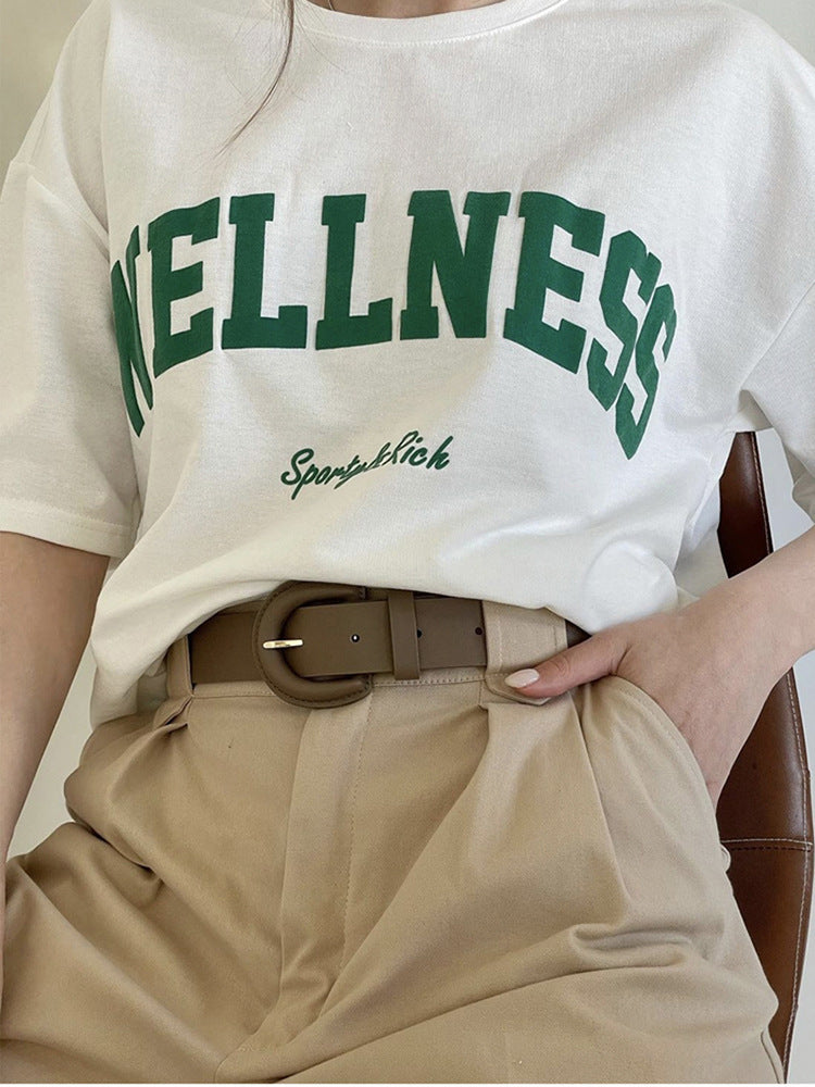 Damen-T-Shirt aus Baumwolle mit Retro-Buchstaben – Bild 2
