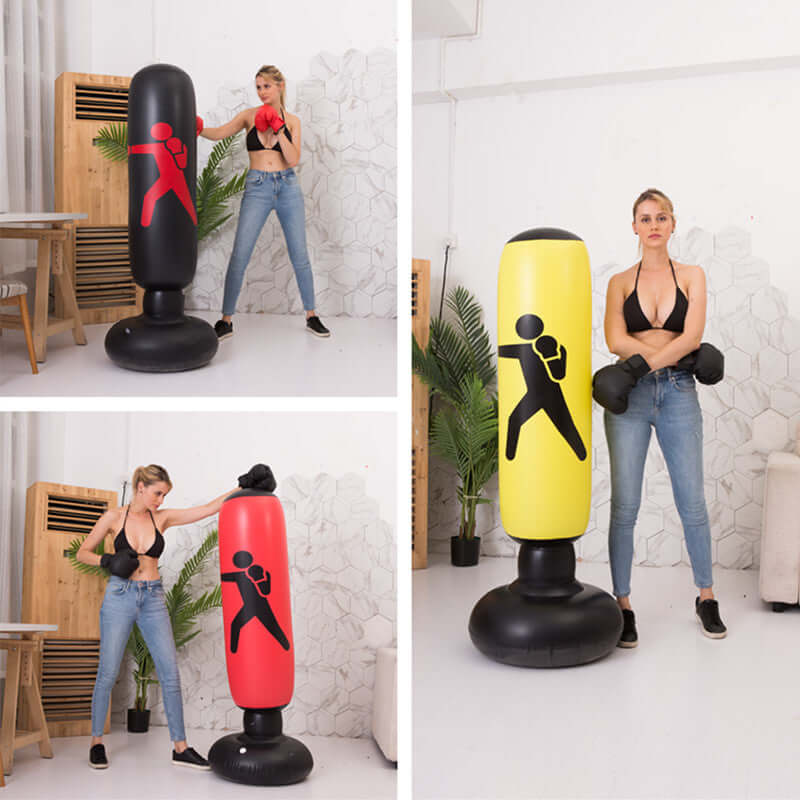 Freestanding Inflatable Punching Bag 160 cm – in use with boxing gloves