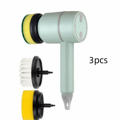 Brosse de nettoyage électrique sans fil USB – vert (lot de 3), 3 têtes de brosse, 1200 mAh