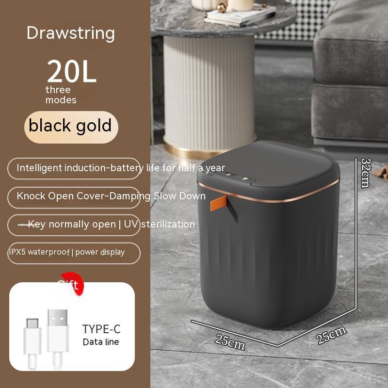 Poubelle intelligente à capteur automatique – noir et or, 20L