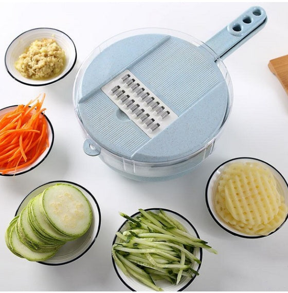 Mandoline 8-en-1 avec passoire et protège-main – bleu, 1 pièce