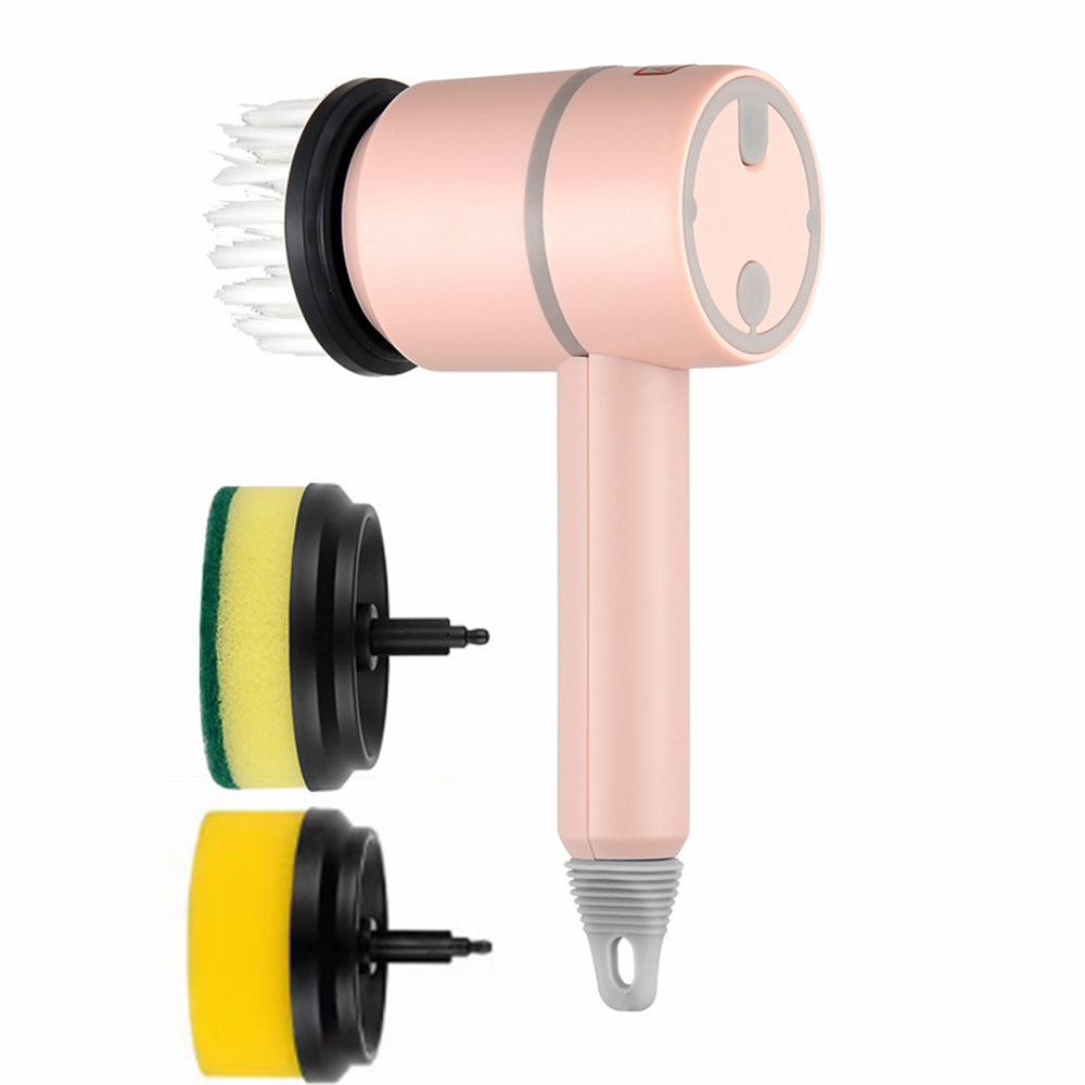 Brosse de nettoyage électrique sans fil USB – rose, 3 têtes de brosse, 1200 mAh