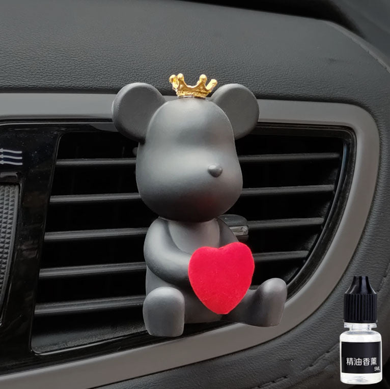 Clip parfum auto pour grille d'aération, ours – ours noir avec cœur