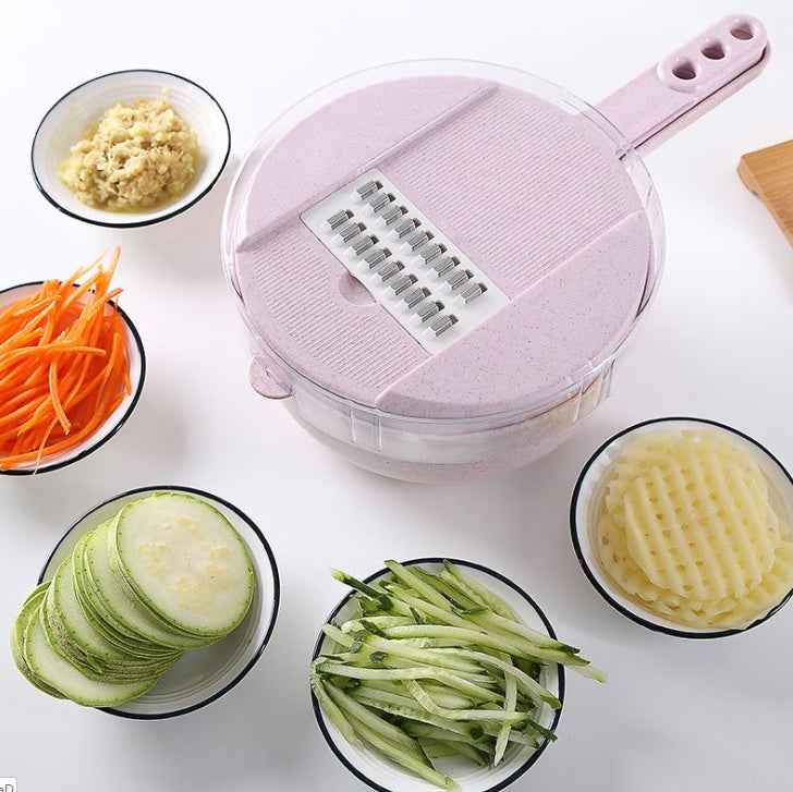 Mandoline 8-en-1 avec passoire et protège-main – rose, 1 pièce