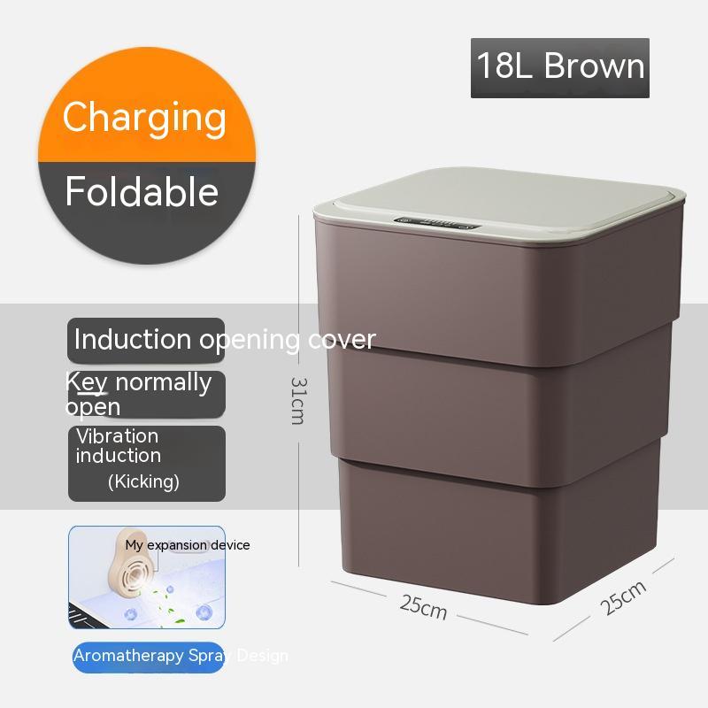 Poubelle intelligente à capteur automatique – base marron, 18L
