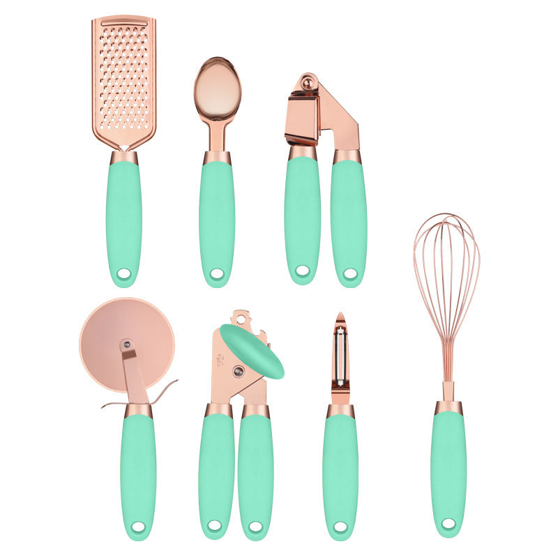 Set d'ustensiles de cuisine 7 pièces cuivre – vert menthe