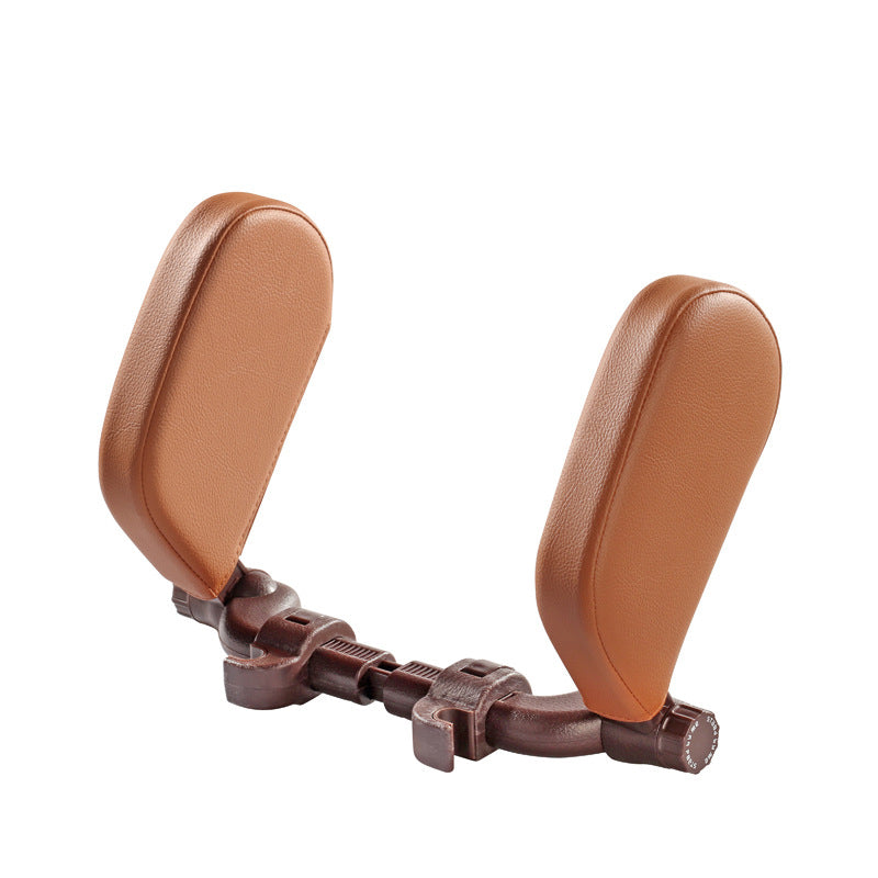 Oreiller de nuque réglable pour voiture – similicuir marron