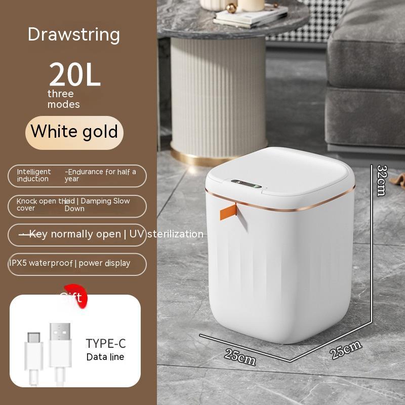 Poubelle intelligente à capteur automatique – blanc et or, 20L