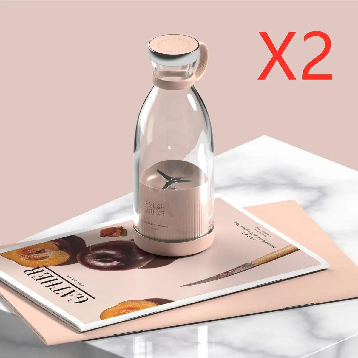 Blender portable 350 ml rechargeable USB – rose (lot de 2)