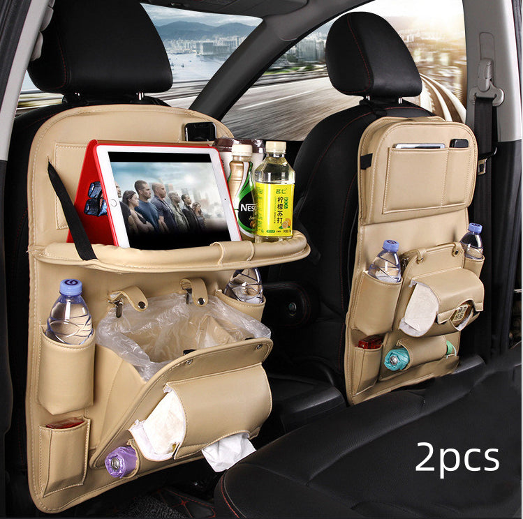 Organisateur de siège auto en similicuir – beige (lot de 2)