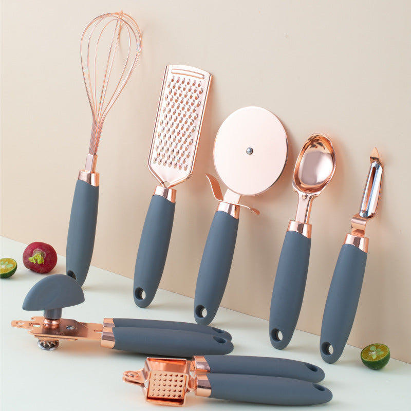 Set d'ustensiles de cuisine 7 pièces cuivre – gris