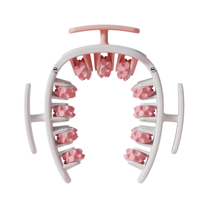 Rouleau de massage manuel 11 roues – blanc et rose
