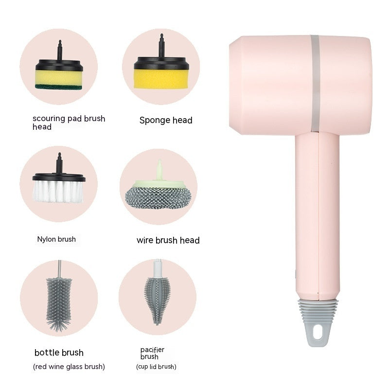 Brosse de nettoyage électrique sans fil USB – rose, 6 têtes