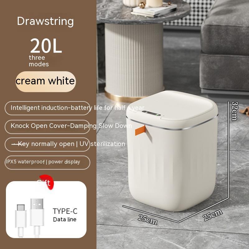 Poubelle intelligente à capteur automatique – blanc crème, 20L