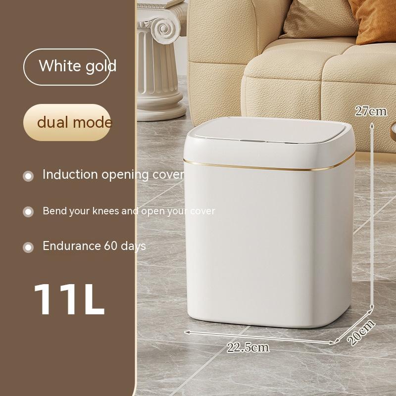 Poubelle intelligente à capteur automatique – blanc et or, version à piles, 11L