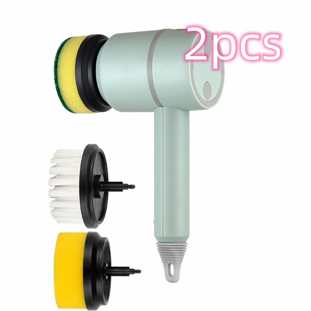 Brosse de nettoyage électrique sans fil USB – vert (lot de 2), 3 têtes de brosse, 1200 mAh