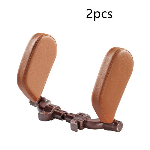 Oreiller de nuque réglable pour voiture – similicuir marron (lot de 2)