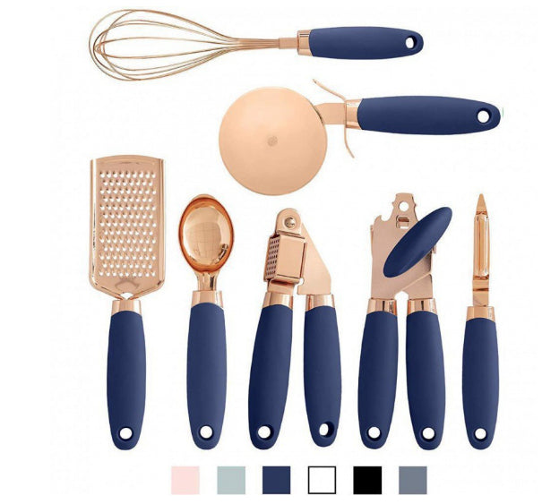 Set d'ustensiles de cuisine 7 pièces cuivre – bleu